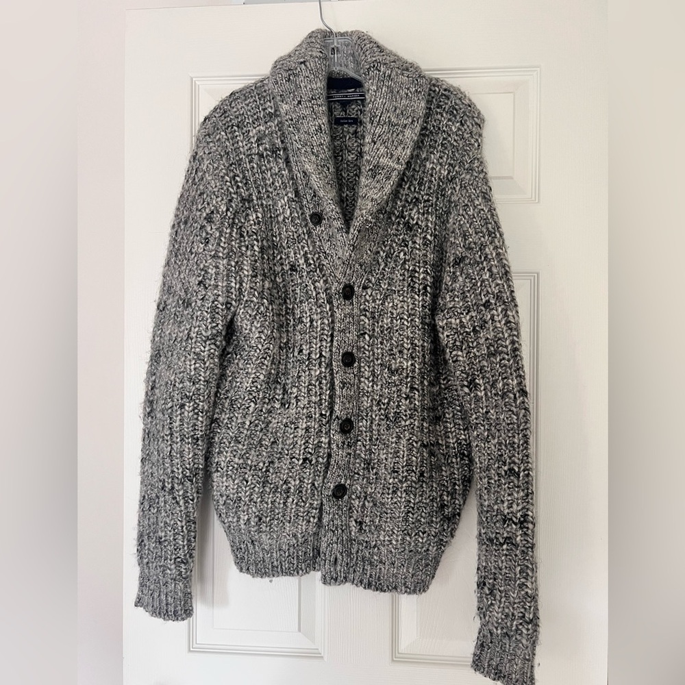 Tommy Hilfiger Gray Cardigan Sweater Shawl Collar